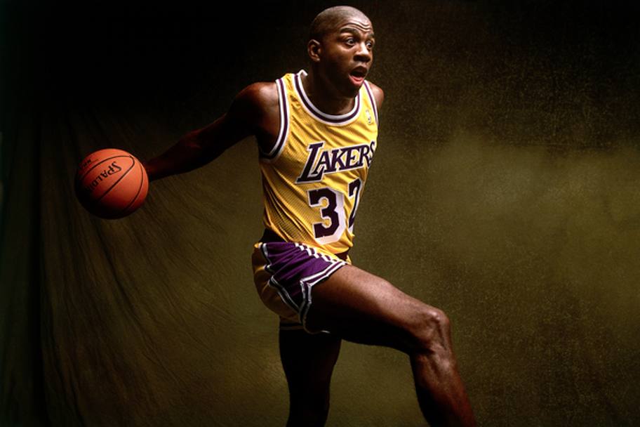 1980 Un giovane Magic Johnson numero 32 dei Los Angeles Lakers (Nba)